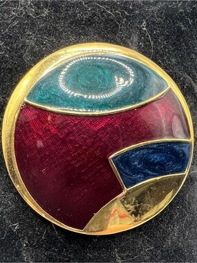 Enamel Abstract Round Accent Pin - Red, Teal, Navy, Gold
